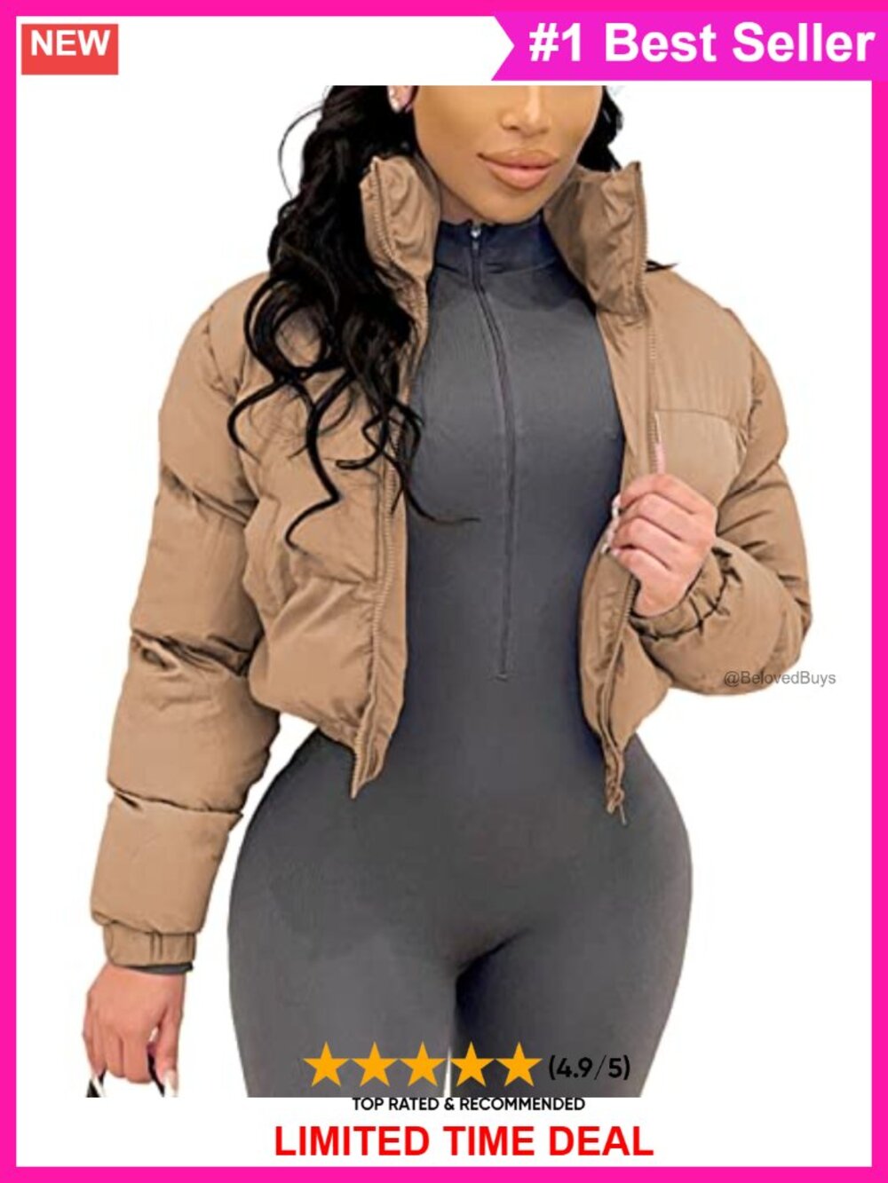 Cropped Puffer Jacket Quilted Winter Coat Warm Zip
